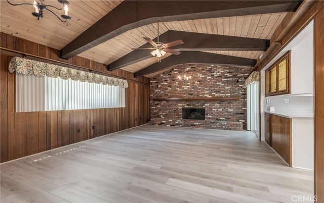 Empty room, Fireplace, Interior, Stone Walls, Wooden Beams, Wooden Ceilings, Wood Texture Flooring