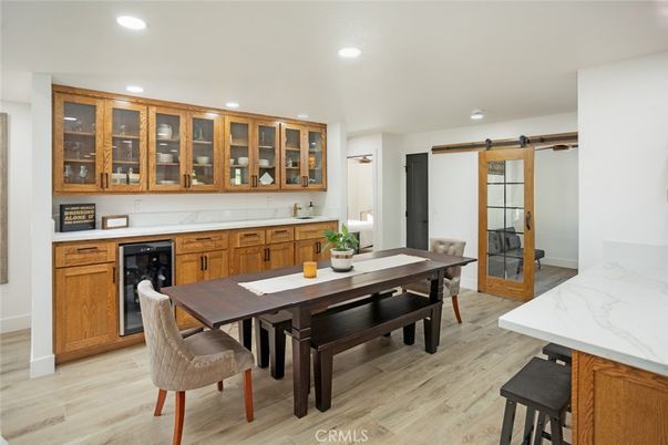 Dining room, Interior, Recessed Lighting, Wood Texture Flooring