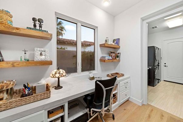 Home Office, Interior, Recessed Lighting, Wood Texture Flooring