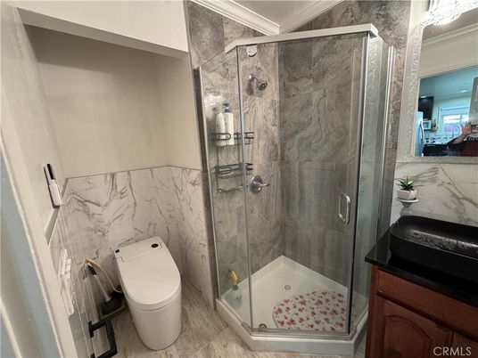 Bathroom, Glass Shower, Interior, Marble Walls