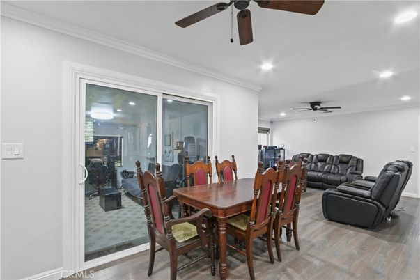 Dining room, Interior, Recessed Lighting, Wood Texture Flooring