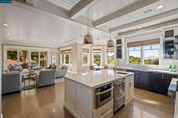 Dining room, Interior, Kitchen, Living room, Pendant Lights, Recessed Lighting, Stainless Steel Appliances, Wood Texture Flooring