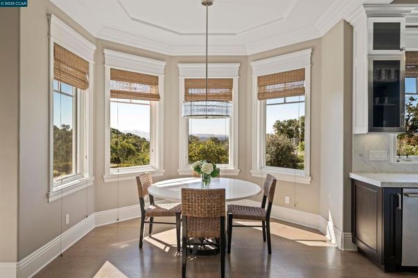 Dining room, Interior, Pendant Lights, Wood Texture Flooring