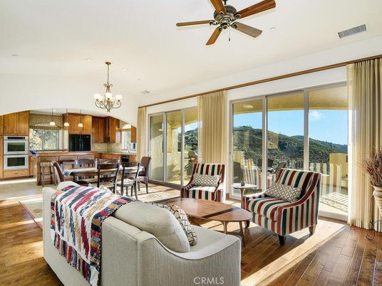 Chandelier, Dining room, Interior, Kitchen, Recessed Lighting, Stainless Steel Appliances, Wood Texture Flooring