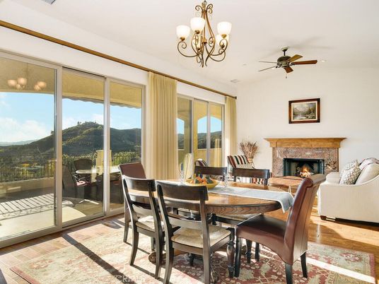 Chandelier, Dining room, Fireplace, Interior, Wood Texture Flooring