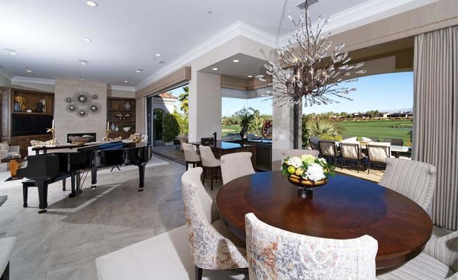 Dining room, Interior, Living room, Piano, Recessed Lighting