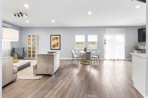 Dining room, Interior, Recessed Lighting, Wood Texture Flooring