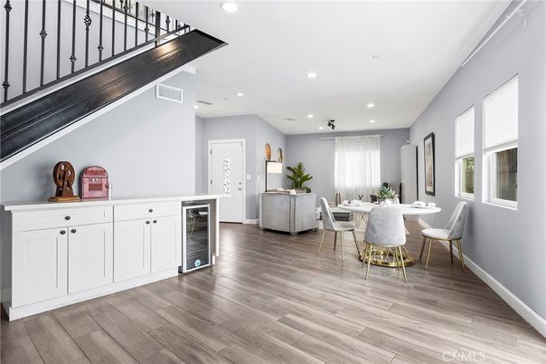 Dining room, Interior, Recessed Lighting, Wood Texture Flooring