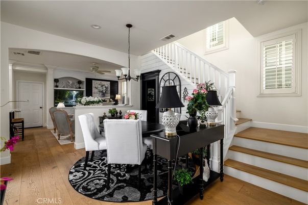 Dining room, Interior, Pendant Lights, Recessed Lighting, Wood Texture Flooring