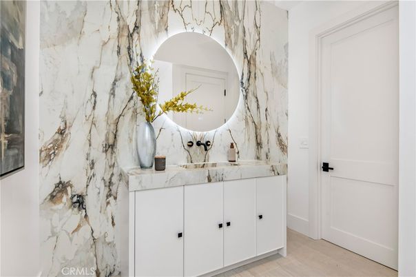 Bathroom, Interior, Marble Walls, Wood Texture Flooring