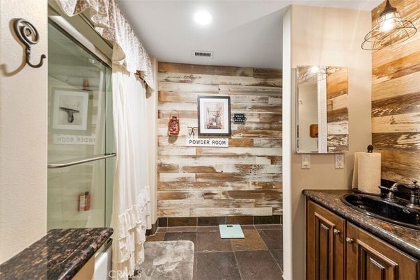 Bathroom, Glass Shower, Interior, Recessed Lighting, Wooden Walls