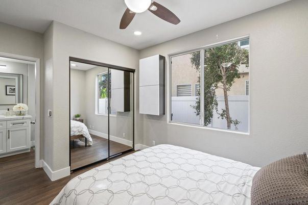 Bedroom, Interior, Recessed Lighting, Wood Texture Flooring