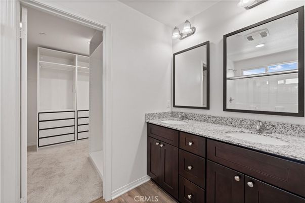 Bathroom, Dual Sink Vanities, Interior, Walk-in Closets, Wood Texture Flooring
