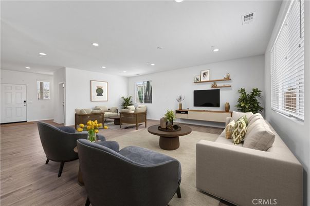 Interior, Living room, Recessed Lighting, Wood Texture Flooring