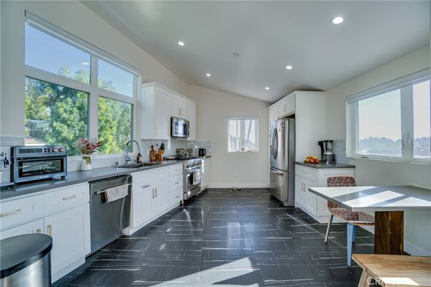 Interior, Kitchen, Marble, Recessed Lighting, Stainless Steel Appliances