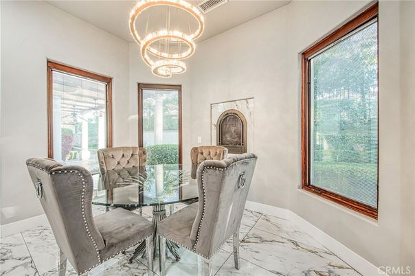 Dining room, Interior, Marble, Pendant Lights