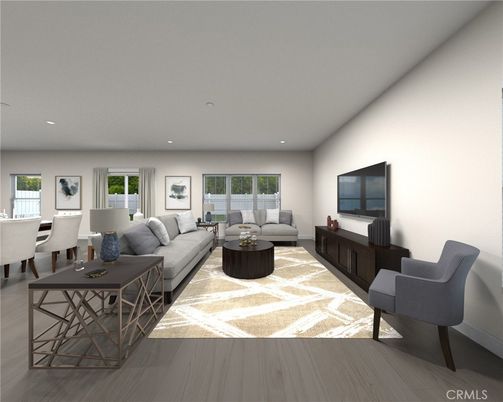 Dining room, Interior, Living room, Recessed Lighting, Wood Texture Flooring