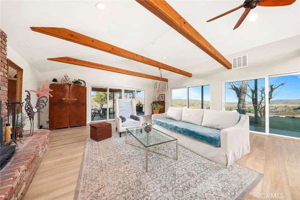 Interior, Living room, Recessed Lighting, Water, Wooden Beams, Wood Texture Flooring