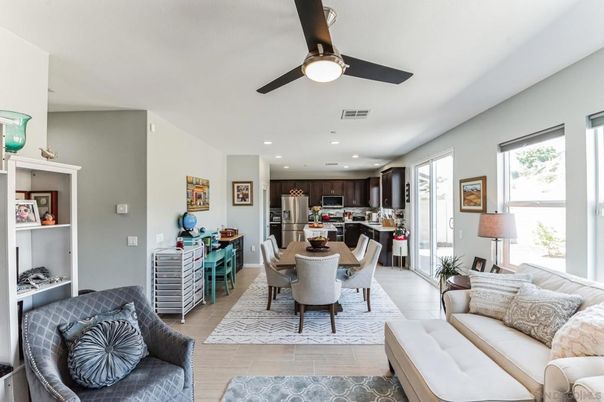 Dining room, Interior, Kitchen, Living room, Recessed Lighting, Stainless Steel Appliances, Wood Texture Flooring