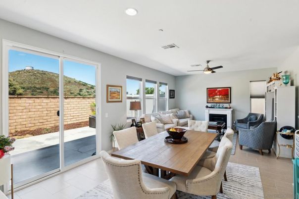 Dining room, Fireplace, Interior, Living room, Recessed Lighting