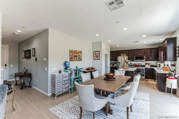 Dining room, Interior, Kitchen, Recessed Lighting, Stainless Steel Appliances, Wood Texture Flooring