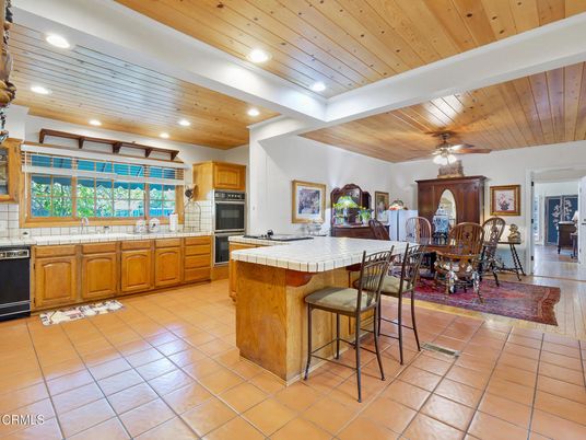 Dining room, Interior, Kitchen, Recessed Lighting, Tile Countertops, Wooden Ceilings