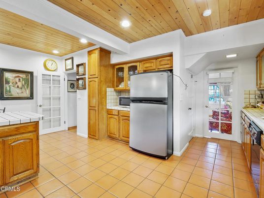 Interior, Kitchen, Recessed Lighting, Tile Countertops, Wooden Ceilings