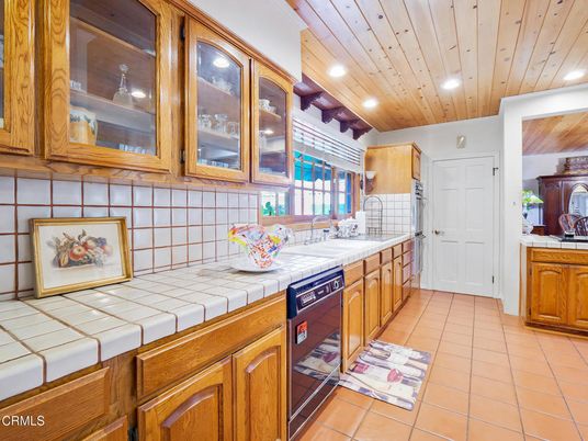 Interior, Kitchen, Recessed Lighting, Tile Countertops, Wooden Ceilings
