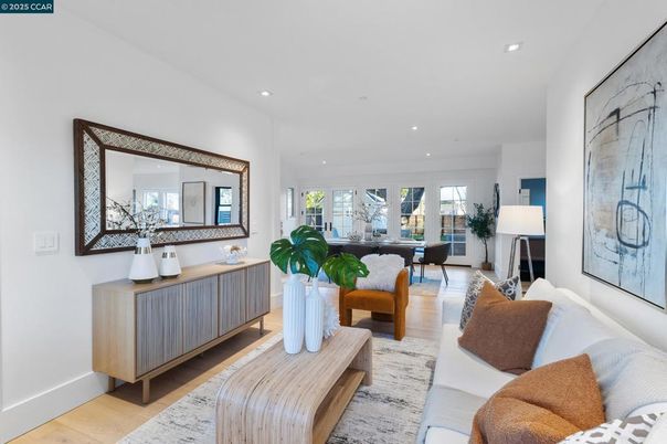 Dining room, Interior, Living room, Recessed Lighting, Wood Texture Flooring