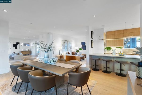 Dining room, Interior, Kitchen, Living room, Pendant Lights, Recessed Lighting, Wood Texture Flooring
