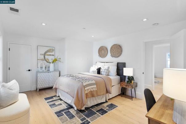 Bedroom, Interior, Recessed Lighting, Wood Texture Flooring