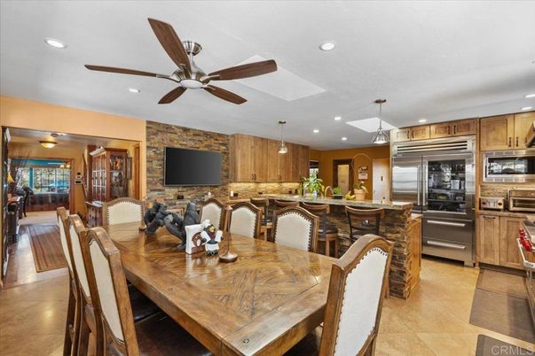 Dining room, Interior, Kitchen, Pendant Lights, Recessed Lighting, Stainless Steel Appliances, Stone Walls