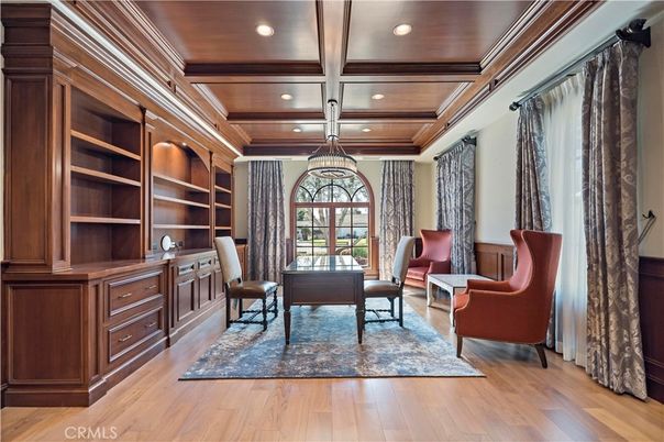 Home Office, Interior, Pendant Lights, Recessed Lighting, Wooden Beams, Wooden Ceilings, Wood Texture Flooring