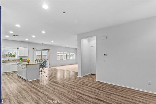 Empty room, Interior, Kitchen, Recessed Lighting, Wood Texture Flooring