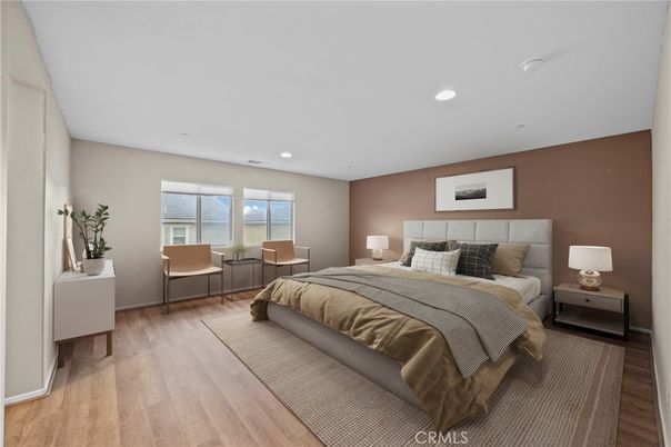 Bedroom, Interior, Recessed Lighting, Wood Texture Flooring