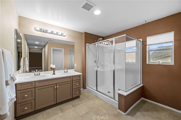 Bathroom, Dual Sink Vanities, Glass Shower, Interior, Recessed Lighting