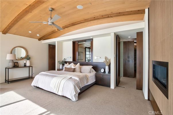 Bedroom, Fireplace, Interior, Recessed Lighting, Wooden Beams, Wooden Ceilings
