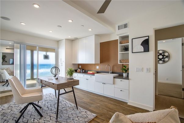 Home Office, Interior, Kitchen, Recessed Lighting, Water, Wood Texture Flooring