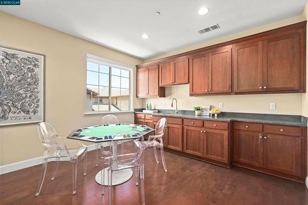 Dining room, Interior, Kitchen, Recessed Lighting, Wood Texture Flooring