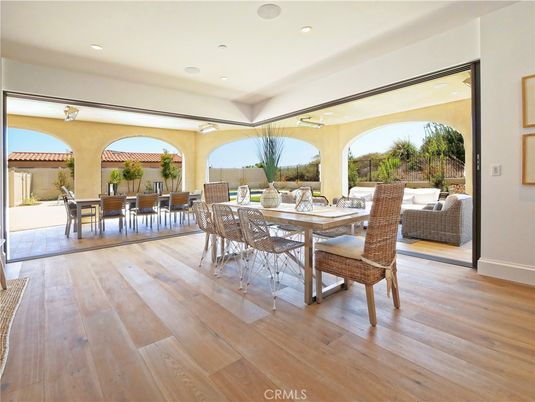 Dining room, Interior, Recessed Lighting, Wood Texture Flooring