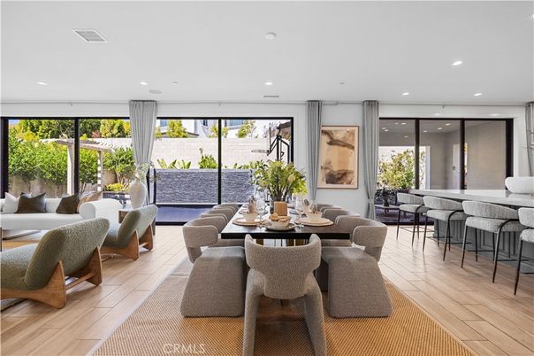 Dining room, Interior, Recessed Lighting, Wood Texture Flooring