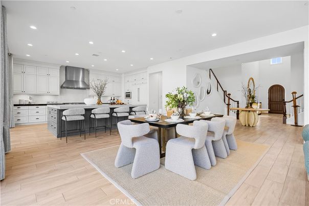 Dining room, Interior, Kitchen, Recessed Lighting, Stainless Steel Appliances, Wood Texture Flooring