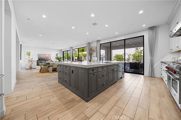 Interior, Kitchen, Living room, Recessed Lighting, Stainless Steel Appliances, Wood Texture Flooring