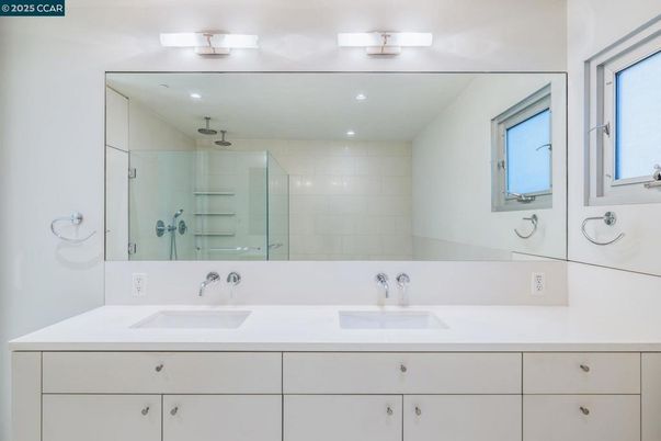 Bathroom, Dual Sink Vanities, Glass Shower, Interior, Recessed Lighting