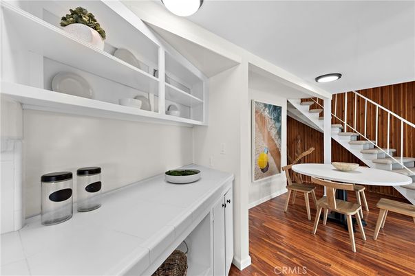 Dining room, Interior, Recessed Lighting, Wood Texture Flooring
