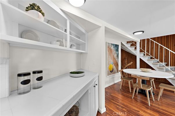 Dining room, Interior, Recessed Lighting, Wood Texture Flooring
