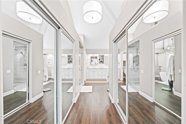 Bathroom, Glass Shower, Interior, Wood Texture Flooring