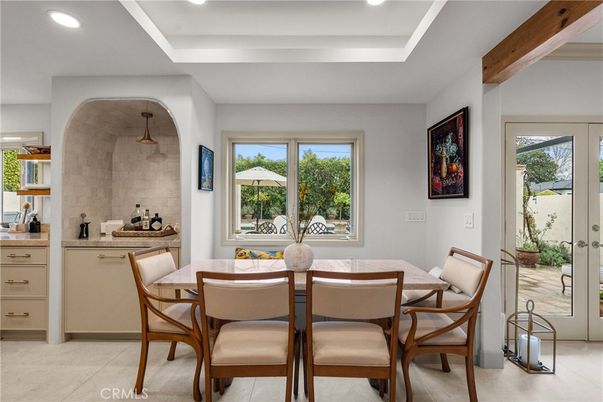 Dining room, Interior, Pendant Lights, Recessed Lighting, Wooden Beams