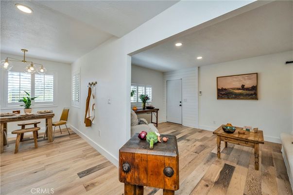 Dining room, Interior, Pendant Lights, Recessed Lighting, Wood Texture Flooring