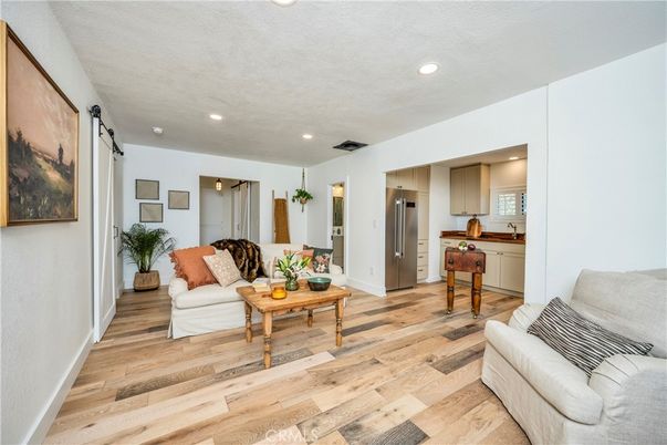 Interior, Kitchen, Living room, Recessed Lighting, Stainless Steel Appliances, Wood Texture Flooring